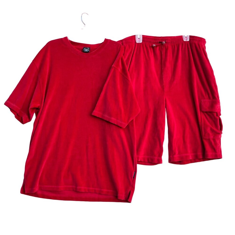 Stardom 2XL Red Shirt & Shorts‎ Set Mens Velour Velvet Streetwear 90's Y2K READ
